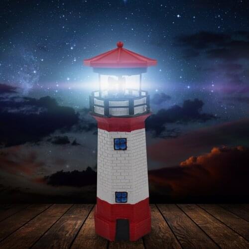 Multi-functional Lighthouse Shape Solar LED Light Rotating Spotlight Garden Fence Yard Outdoor Beacon Lamp Gardening Decoration