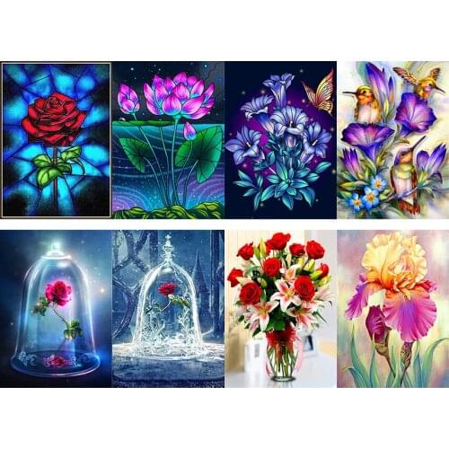 Round full Square diamond 5d cartoon flowers diamond painting rose lotus DIY diamond embroidery set home decoration ornaments