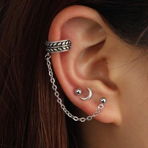 New Punk Brincos Girl Leaf Chain Long Tassel Ear Cuff Vintage Earrings For Women Jewelry Boucles Pendientes Bijoux