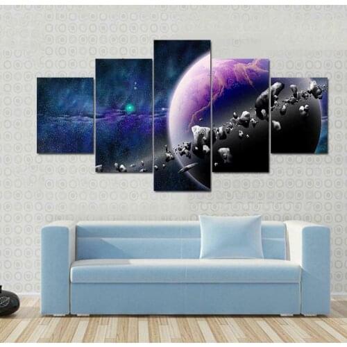 Asteroids in Planet Space 5 Panels Canvas Wall Art Painting Home Decor Cuadros No Framed