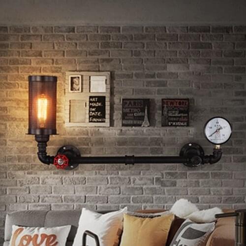 Loft industrial style water pipe wall lamp. Retro bar cafe balcony stairs creative decorative wrought iron staircase Wall sconce