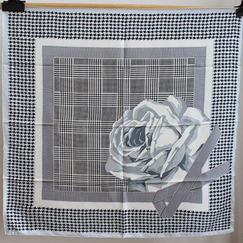 2021 New camellia Houndstooth 100% Twill Silk Hand Rolled Edges 90*90cm Summer Women Girl Scarf