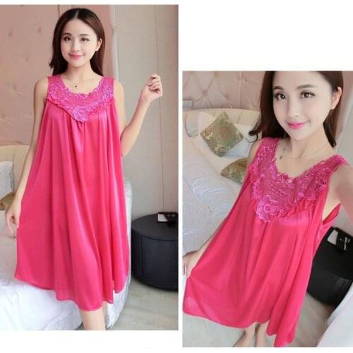 2020 New Ladies Silk Sleepwear Summer Nightgown Sexy Lingerie Pink Nightdress for Women Satin Sleep Shirts Chemise Night Dress