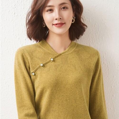 New Chinese Collar Sweater Women 100% Pure Cashmere Knitting Pullovers Female 2021 Winter Soft Warm Jumpers Long Sleeve Cloth