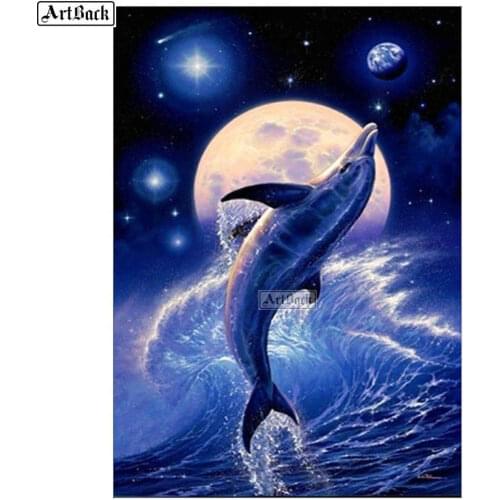 New 5d diamond painting dolphin moon full square round drill diamond embroidery 3d mosaic artwork home decoration