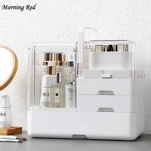 New Lifting Type Cosmetic Storage Box Dust Proof Makeup Organizer Dressing Table Large Capacity Drawer Shelf Healthy Plastic