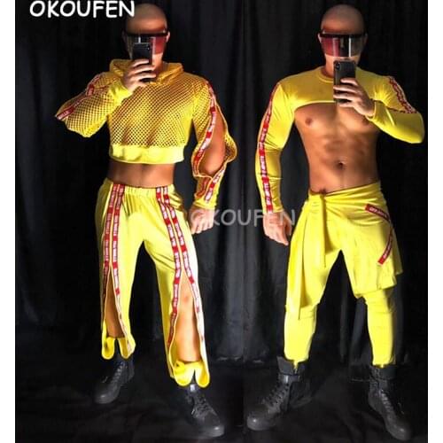New style Bar nightclub stage show performance dancecostume night show ds tide hip hop yellow streamer costume