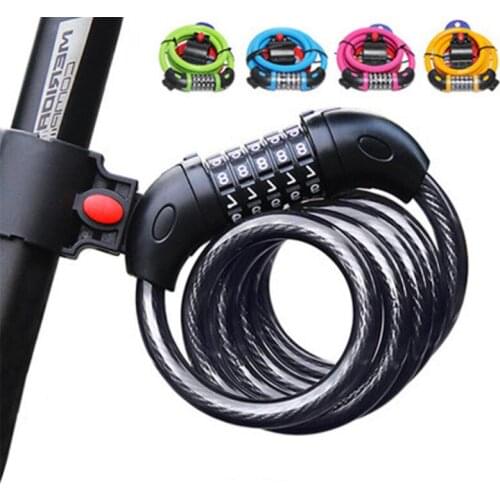 New Bicycle 5-digit password bicycle lock Bike security lock 1200 mm x 12 mm steel cable spiral Cycling lock Parts Accessories
