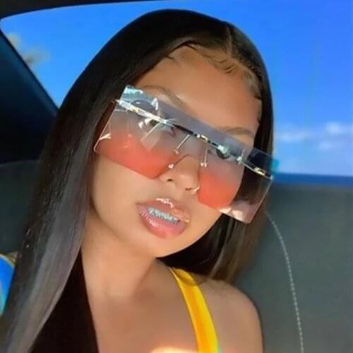 Oversized Mirror Sunglasses Female Vintage Large Square Sun Glasses Big Frame Rimless Shades Fashion Flat Top Glasses Woman