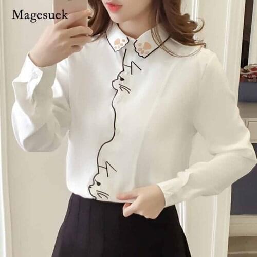 Office Girl Shirt Female Autumn Pattern White Shirt Female Women Tops Long Sleeve Embroidery Women Blouses Shirt Blusa 7902 50