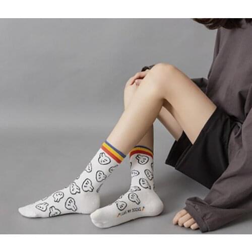 Autumn Winter Socks Female Warm Comfortable Cartoon Rainbow Rabbit Cotton Fashion Trend Japanese College Style Street Tube Socks