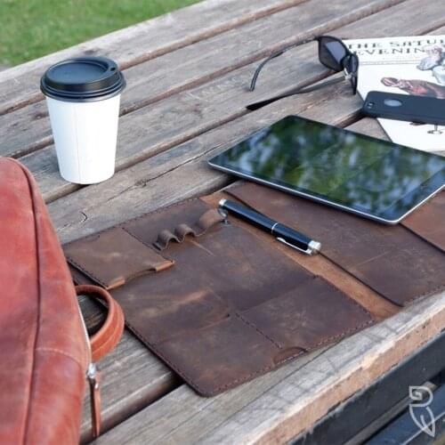 RexOwl Full Grain Leather iPad Organizer Handmade - Antique Sand - Brown - Coal - Gray - Tan - Free Express Shipping with DHL