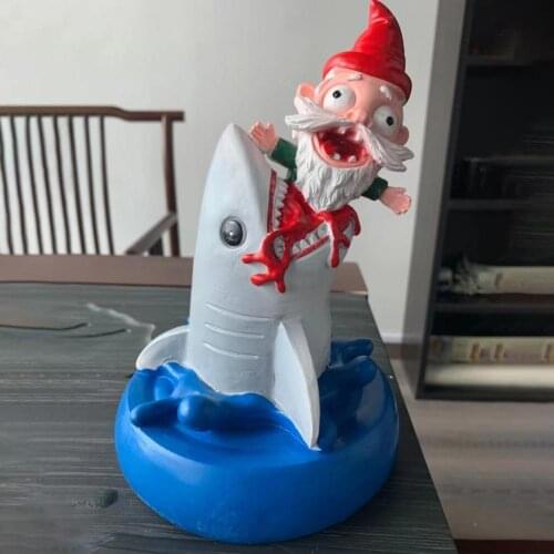 Garden Statues Gnome Statue Decorative Shark Attack Multi-Color Creative Gnome for Yard