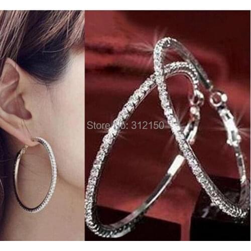 SaYao 50mm 60mm 70mm 90mm Women Crystal Hoop Earring Big Elegant Round Crystal Beaded Hoop Earring