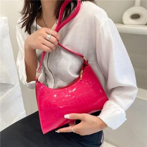 New Fashion Womens Single Shoulder Bags Patent Leather Ladies Small Underarm Bag Female Candy Color Hobos Clutch Purse Handbags