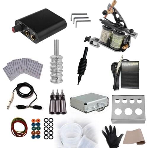 Permanent Makeup Tattoo Power Supply Rotary Machine Gun Kit for Microblading Body Art Shader Liner Foot Pedal Needles Ink Cup
