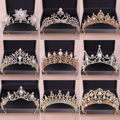 Vintage Queen Princess Tiaras And Crowns Wedding Bridal Diadem Hair Ornaments For Women Gold Pearl Crystal Hair Jewelry Pageant