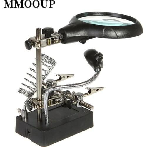 Third Soldering Arm Magnifier with 2.5X 7.5X 10X LED Light Magnifying Helping Hand Backlit Magnifier Glasses