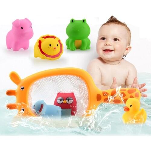 Baby Children Bath Fishing Toys Network Bag Cute Cartoon Animal Swimming Water Toys Squeeze Squeaky Float Spray Bathtub Games