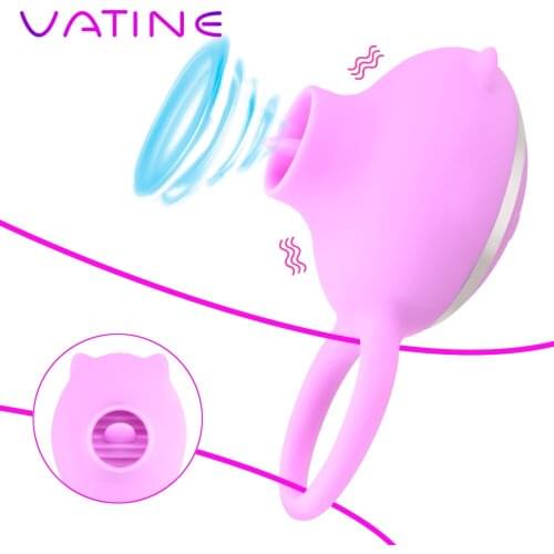 VATINE 3 Speeds Vagina Clitoris Stimulate Tongue Licking G-spot Massage Vibrator Penis Ring Cock Ring Rotation Oral