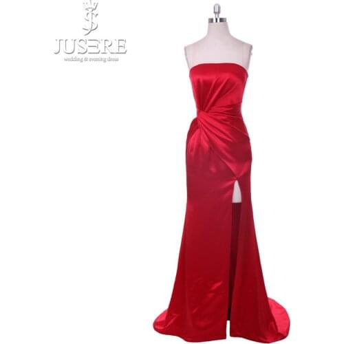 JUSERE 2019 Elegant Off Shoulder Red Mermaid Evening Dress Backless Evening Dresses Sweep Train Long Robe de soiree