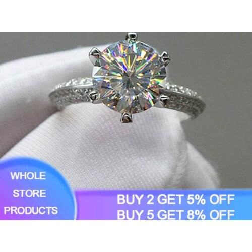 YANHUI With Certificate Luxury Solid 925 Silver Ring 2.0ct Zirconia Diamond Engagement Wedding Rings for Women 18K Gold Jewelry