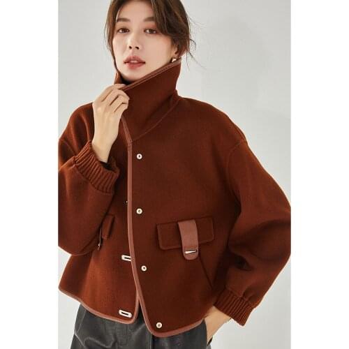 Wool Jacket Women Winter Short Caramel Casual Fashion Coat New 100% Wool Lapel Fashion Temperament Leather Trim Exquisite Jacket