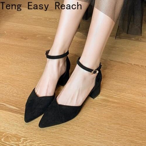 2021 black Women fashion Ankle Straps Sandals Summer Ladies Bridal Suede Thick Heel Pumps Wedding Party Shoe free shipping