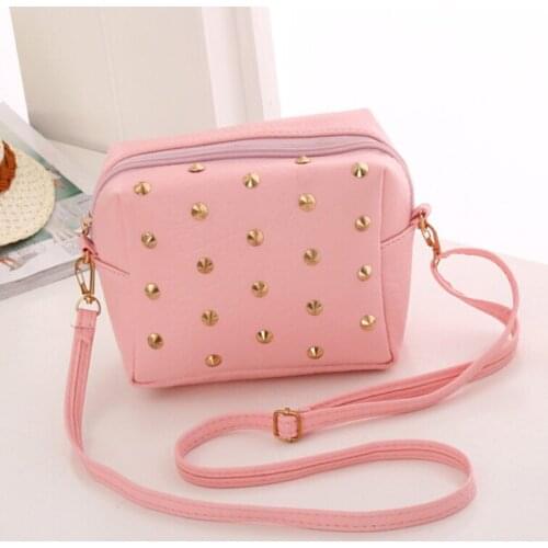 Women PU Leather Handbag Trendy Packet Lychee Rivet Mobile Phone Purse Luxury Brand Bag Crossbody Bags For Ladies Shoulder Bag