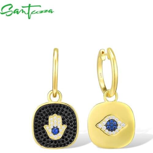 SANTUZZA Silver Earrings For Women Pure 925 Sterling Silver Gold Color Unique Eye Hand Concise Drop Earrings Trendy Fine Jewelry