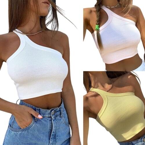 Womens Wrapped Vest, Sleeveless Tops, Ribbed Casual Party Tummy Control Sports Summer Slant Strap Clothes