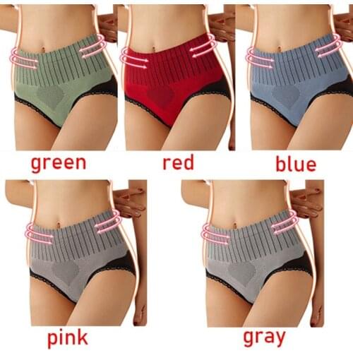 Womens Solid Honeycomb Warm Uterus Underwear Womens High Waist Buttock Lift Abdominal Pants Waist Shaping Cotton Briefs