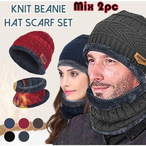 2pcs Winter Thermal Plush Hat Scarf Woolen Cap Cycling Windproof Cap Two-piece Suit Thickend Knitted Hat Scarf Face Cover with