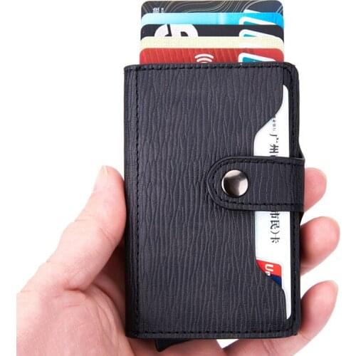 ZOVYVOL 2021 RFID Hasp Card Holder PU Leather Waeve Pattern Clutch Bounce Wallet Aluminum Box Slim Thin Smart New Card Case Man