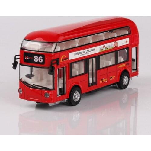 1:32 Double-decker tour bus Metal Alloy Diecast Toy Car Model Miniature Scale Model Sound and Light Emulation Electric Car