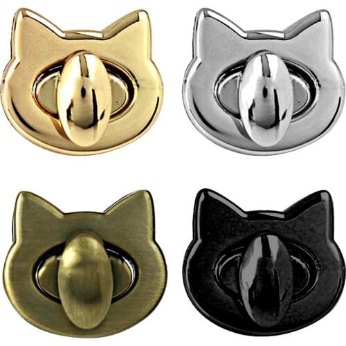1 Novelty Cat Shape Bag Lock Turn Button Metal Cord Lock DIY Decorative Clasp Hardware Buckle Supplies for Handbag Purse Making