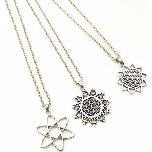 1pcs Flower of Life Buddhist Necklace Long Chain Seed of Life Sacred Geometry Jewelry Fleur De Vie Yoga Namaste Necklace