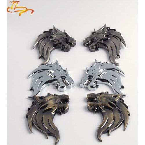 2PCS Left / Right Antique Wolf Head Zinc Alloy Chrome Metal Car Styling Emblem Badge Refitting 3D Sticker / Grille Decal Cool M