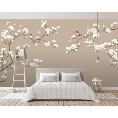 Beibehang Custom three-dimensional hand-painted magnolia flower bird mural TV background 3d wallpaper wall papers home decor