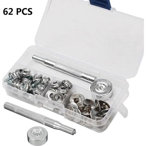62Pcs/set Screw Snap Fastener Cap Socket 9mm Boat Caravans Leather Jackets Silver No Rust Snap Fastener Sockets Buttons
