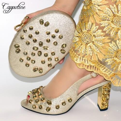 Capputine Hot Sale African Shoes And Matching Bags Set For Party Summer Fashion High Heels Shoes With Purse Set 6Color On Sale
