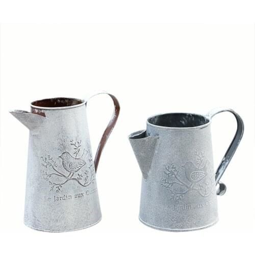 CC Creative Vintage Galvanised Metal Iron Flower Garden Shabby Vase Pot Barrel Planter Decor Desktop Flowers Vase For Home Decor