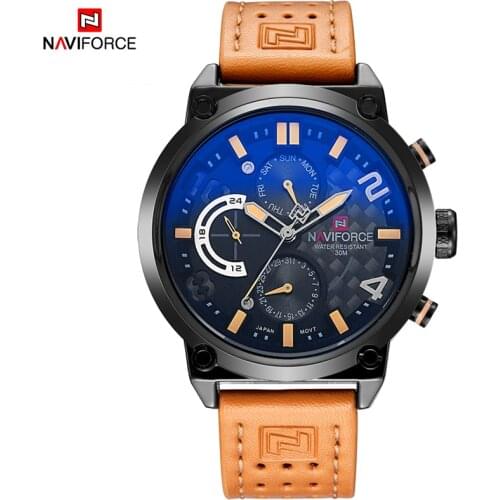 NAVIFORCE Luxury Brand Leather Analog Quartz Watches Men Date Week Fashion Military Wristwatches Male Clock Relogio Masculino