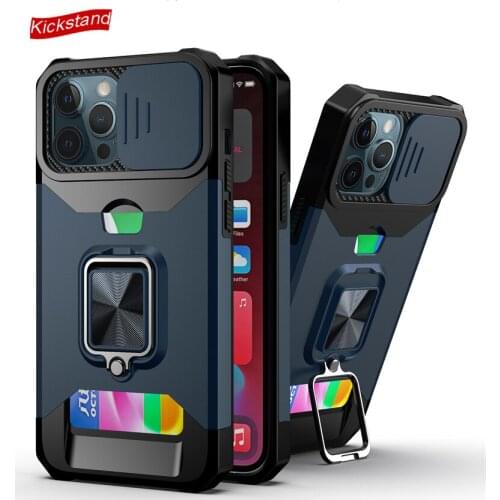 Camera Lens Protect Case for Samsung S21 Ultra S21FE A82 A72 A52 A42 A32 A12 A03S Note 20 Cover Armor Stand Bag With Card Slots