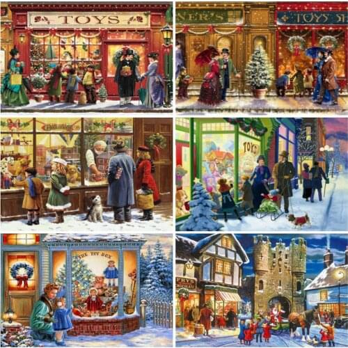 EverShine Diamond Painting Street Cross Stitch Full Square Winter Diamond Embroidery Landscape Picture Of Rhinestones Handicraft