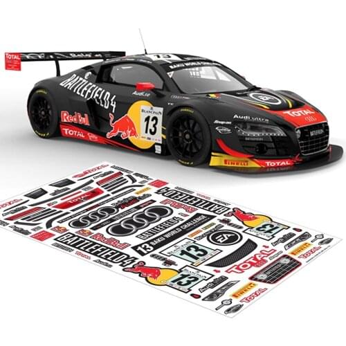 Racing Car Clear Body & Stickers Decals Wing Sets For 1/10 Rc Toys Car Audi Sport R8 Car Shell (Width=200mm)