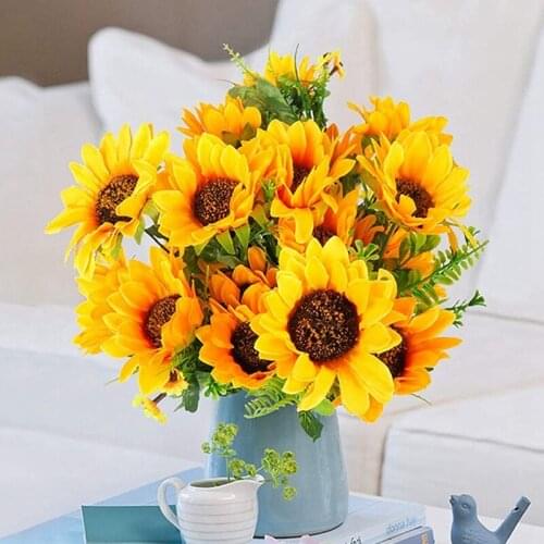 2 Pcs Artificial Sunflower Bouquet,Fake Silk Sunflower Flowers,for Home/Wedding/Garden/Party Decoration,Bridal Bouquet