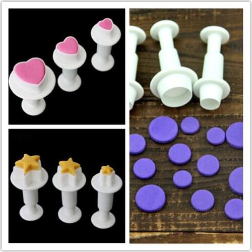 3Pcs Round Square Heart Star Flower Shape Fondant Cake Decorating Gum Paste Pastry Sugar Craft Cutter Mold Tools