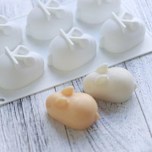 Lovely 3D Easter Bunny Candle Mold Silicone DIY Handmade Plaster Six Rabbits Mould Home Table Decoration Creative Cartoons Gifts