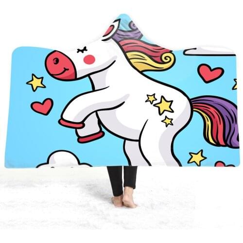 Cartoon Flower Horse Unicorn Hooded Blanket Thick Lamb Wool Fleece Blanket Winter Bed Bedspread Kid Sofa Warm Throw Blanket